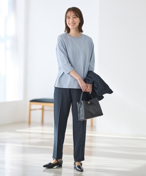 Honeys(ハニーズ)の「【ハニさら・接触冷感・UVカット】きれいめ7分袖Tシャツ(Tシャツ/カットソー・レディース・パープル/ブラック/サックスブルー/グレイッシュベージュ/オフホワイト・LL/L/S/M)」の12枚目の写真