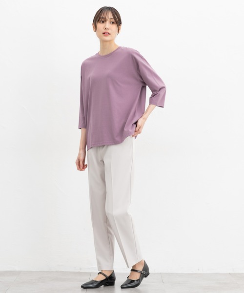 Honeys(ハニーズ)の「【ハニさら・接触冷感・UVカット】きれいめ7分袖Tシャツ(Tシャツ/カットソー・レディース・パープル/ブラック/サックスブルー/グレイッシュベージュ/オフホワイト・LL/L/S/M)」の16枚目の写真