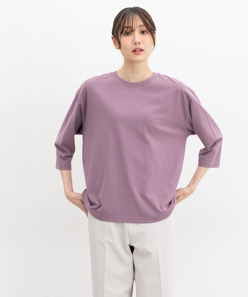 Honeys(ハニーズ)の「【ハニさら・接触冷感・UVカット】きれいめ7分袖Tシャツ(Tシャツ/カットソー・レディース・パープル/ブラック/サックスブルー/グレイッシュベージュ/オフホワイト・LL/L/S/M)」の17枚目の写真