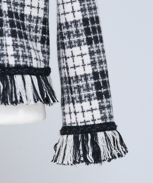 emiriawiz(エミリアウィズ)の「Fringe Tweed Jacket(ノーカラージャケット・レディース・ホワイト×ブラック・MEDIUM/SMALL)」の9枚目の写真
