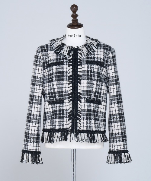 emiriawiz(エミリアウィズ)の「Fringe Tweed Jacket(ノーカラージャケット・レディース・ホワイト×ブラック・MEDIUM/SMALL)」の6枚目の写真