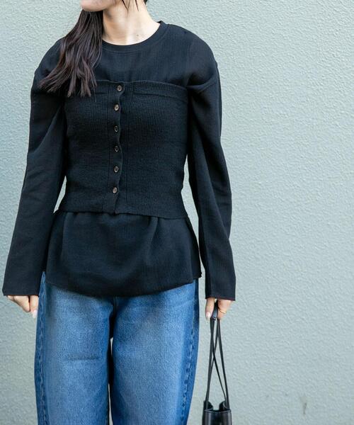 FORK&SPOON（フォークアンドスプーン）の「FORK&SPOON　ニットビスチェ（ベスト・レディース・オフホワイト/ブラック・1）」の3枚目の写真