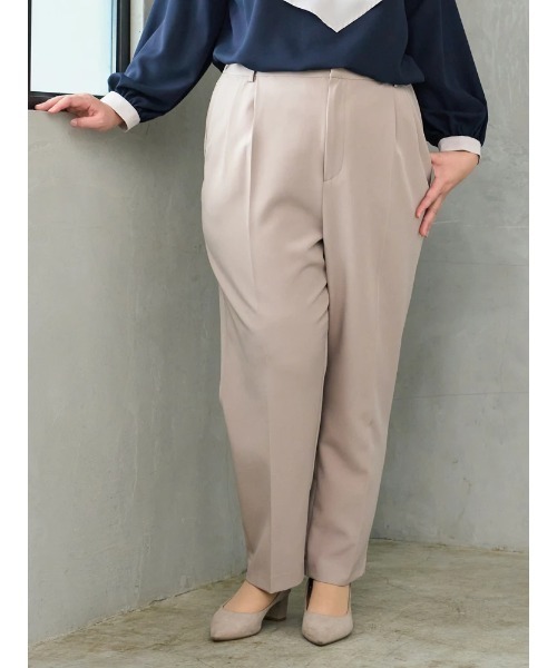 Re-J&SUPURE(リジェイアンドスプル)の「【大きいサイズ】【Wクロス】テーパードパンツ(セットアップ可)(スラックス・レディース・ベージュ/ブラック/ネイビー・XX-LARGE/X-LARGE/XXX-LARGE)」の1枚目の写真