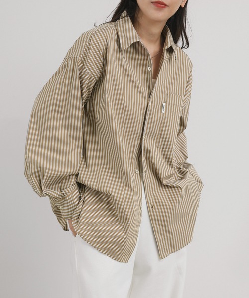 セール】【新色追加】オーバーサイズ長袖ストライプシャツ（シャツ