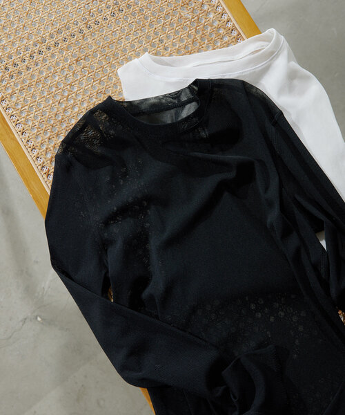 GALLARDAGALANTE（ガリャルダガランテ）の「【La nature linge】シアーチュールトップス（Tシャツ/カットソー・レディース・ホワイト/ブラック・FREE）」の3枚目の写真