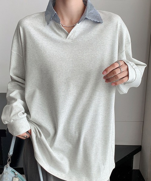 LOWO(ロワ)の「襟付きオーバーサイズプルオーバー(Tシャツ/カットソー・レディース・ライトグレー/ブラック/ライトベージュ/マスタード・FREE)」の9枚目の写真