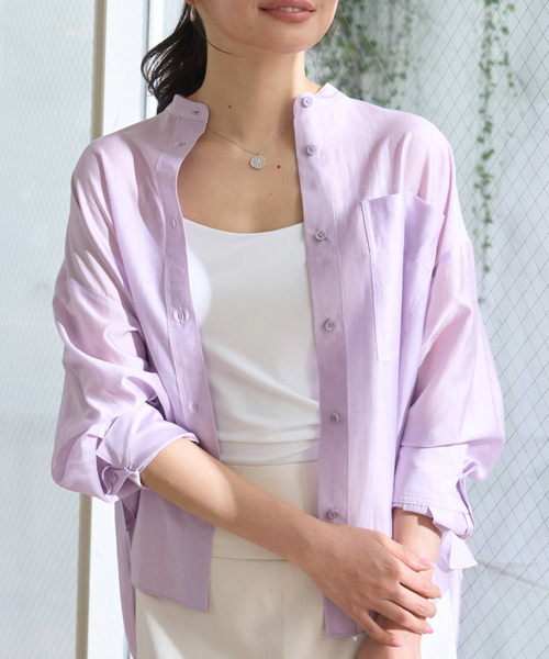 Rouge vif Anna（ルージュヴィフアンナ）の「ポケット付きシアーシャツ（シャツ/ブラウス・レディース・モカ/ラベンダー/セージグリーン/オフホワイト/ベージュ/ブラウン/ワイン・フリー）」の6枚目の写真