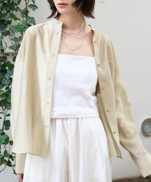 Rouge vif Anna（ルージュヴィフアンナ）の「ポケット付きシアーシャツ（シャツ/ブラウス・レディース・モカ/ラベンダー/セージグリーン/オフホワイト/ベージュ/ブラウン/ワイン・フリー）」の4枚目の写真