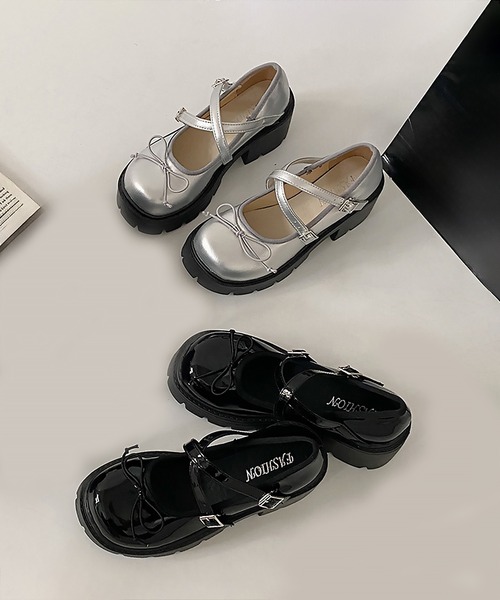 blackdia ocean(ブラックダイヤオーシャン)の「blackdia ocean リボンデザイン 厚底ストラップ シューズ(パンプス・レディース・シルバー/ブラック・23.0cm/24.0cm/25.0cm/23.5cm/24.5cm)」の3枚目の写真