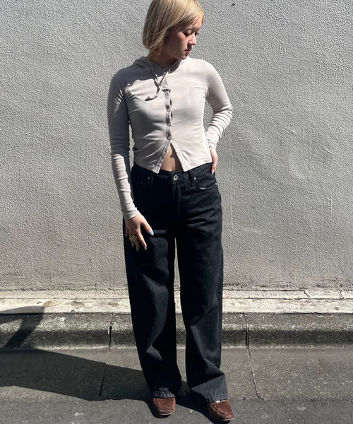 Oriens JOURNAL STANDARD（オリエンス ジャーナルスタンダード）の「ワイドベーシックデニム（デニムパンツ・レディース・ブルー系その他/ブラック/サックスブルー・38/36）」の13枚目の写真