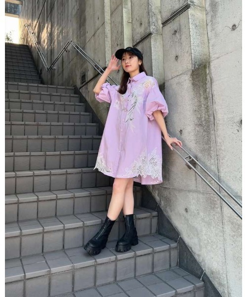 coel レースエンブロイダリーミニワンピース COEL ワンピース レースエンブロイダリーミニワンピース
