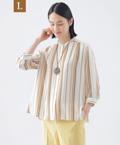 TRANS WORK(トランスワーク)の「【L】【ウォッシャブル】マルチストライププリントシャツブラウス(シャツ/ブラウス・レディース・ホワイト系その他/グリーン/ブルー・44/46)」の2枚目の写真