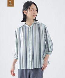 【L】【ウォッシャブル】マルチストライププリントシャツブラウス