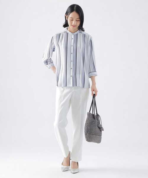 TRANS WORK(トランスワーク)の「【L】【ウォッシャブル】マルチストライププリントシャツブラウス(シャツ/ブラウス・レディース・ホワイト系その他/グリーン/ブルー・44/46)」の5枚目の写真