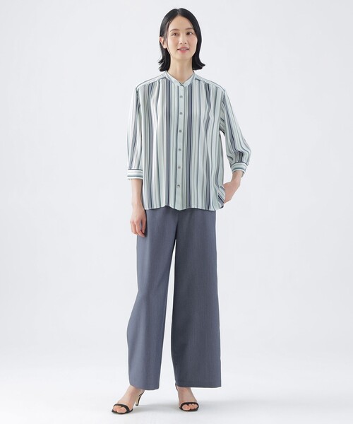 TRANS WORK(トランスワーク)の「【L】【ウォッシャブル】マルチストライププリントシャツブラウス(シャツ/ブラウス・レディース・ホワイト系その他/グリーン/ブルー・44/46)」の6枚目の写真