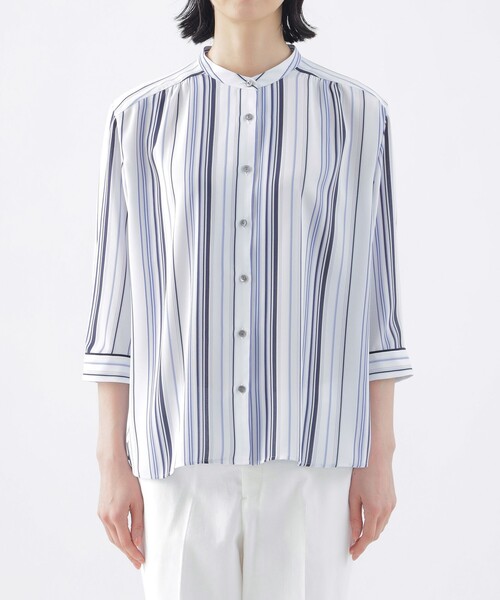TRANS WORK(トランスワーク)の「【L】【ウォッシャブル】マルチストライププリントシャツブラウス(シャツ/ブラウス・レディース・ホワイト系その他/グリーン/ブルー・44/46)」の7枚目の写真