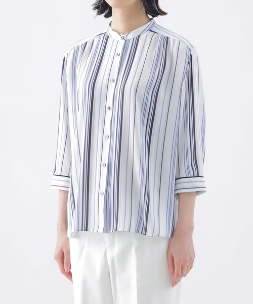 TRANS WORK(トランスワーク)の「【L】【ウォッシャブル】マルチストライププリントシャツブラウス(シャツ/ブラウス・レディース・ホワイト系その他/グリーン/ブルー・44/46)」の8枚目の写真