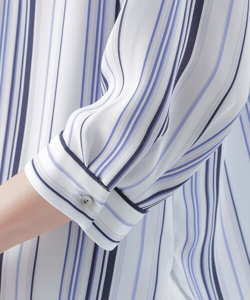 TRANS WORK(トランスワーク)の「【L】【ウォッシャブル】マルチストライププリントシャツブラウス(シャツ/ブラウス・レディース・ホワイト系その他/グリーン/ブルー・44/46)」の10枚目の写真