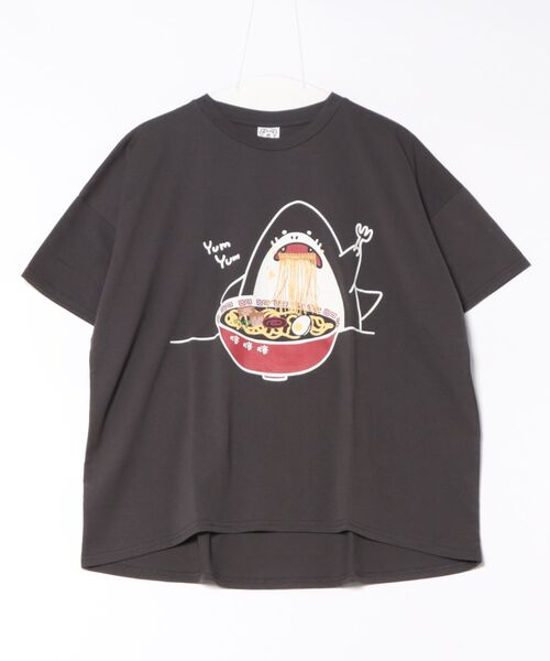 LB/S (エルビーエス)の「【Hi Hey Hoooo/ハイヘイホー】ラーメン大好きアニマルTシャツ(Tシャツ/カットソー・レディース・オフホワイト/ブラック・FREE)」の2枚目の写真