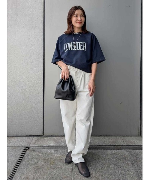 Mila Owen（ミラオーウェン）の「ショート丈半袖グラフィックトレーナー（Tシャツ/カットソー・レディース・ホワイト/ネイビー/ブルー・FREE）」の12枚目の写真