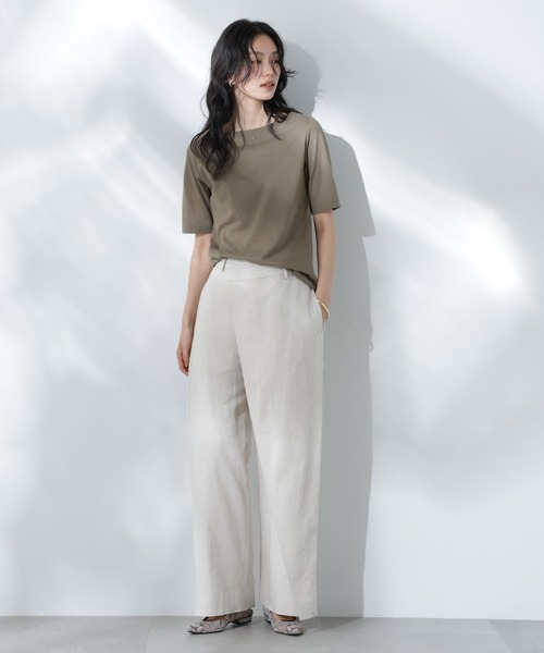 NANO universe(ナノユニバース)の「Anti Soaked(R) 汗染み防止ボートネックTシャツ(Tシャツ/カットソー・レディース・ホワイト/ブラック/カーキ/チャコール・S/M/L)」の21枚目の写真