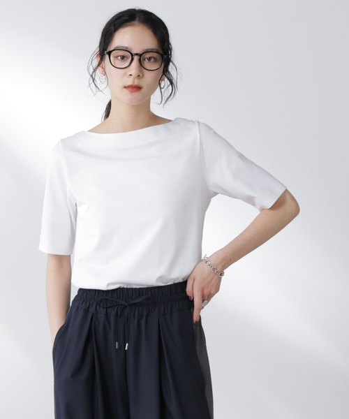 NANO universe(ナノユニバース)の「Anti Soaked(R) 汗染み防止ボートネックTシャツ(Tシャツ/カットソー・レディース・ホワイト/ブラック/カーキ/チャコール・S/M/L)」の11枚目の写真