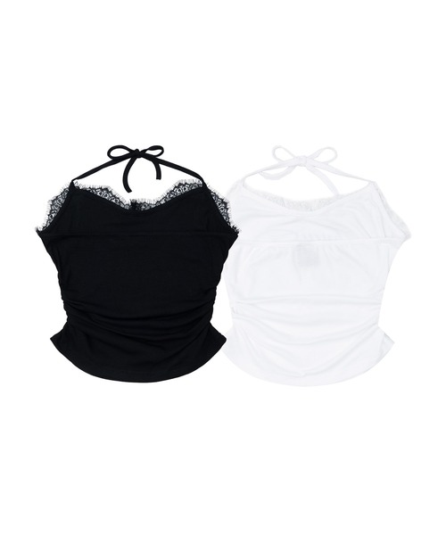 HOOK(フック)の「【HOOK】for girls レース×ロゴプリントホルターネックトップス (SS)(キャミソール・レディース・ブラック/ホワイト・MEDIUM/LARGE)」の11枚目の写真