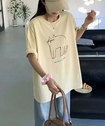 キャットプリントデザインTシャツ