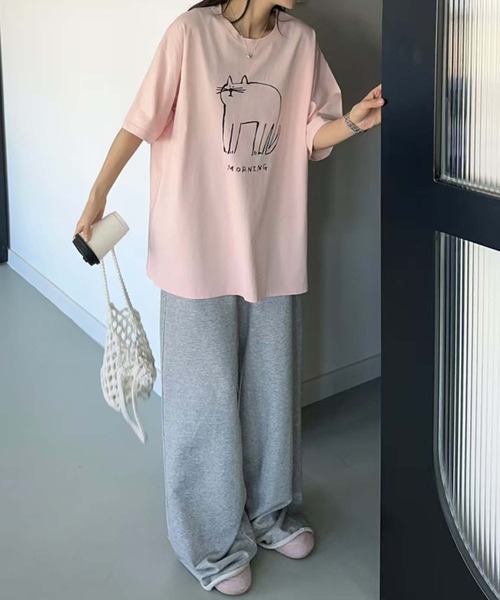 aimoha(アイモハ)の「キャットプリントデザインTシャツ(Tシャツ/カットソー・レディース・チョコ/杢グレー/イエロー/ピンク/ブラック/ホワイト・FREE)」の10枚目の写真