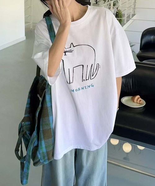 aimoha(アイモハ)の「キャットプリントデザインTシャツ(Tシャツ/カットソー・レディース・チョコ/杢グレー/イエロー/ピンク/ブラック/ホワイト・FREE)」の15枚目の写真
