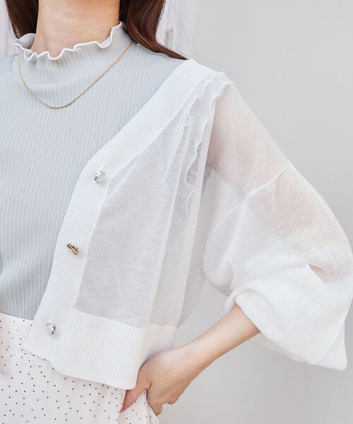 MAJESTIC LEGON(マジェスティックレゴン)の「【WEB限定アイテム/プチプラで涼しい♪】アソートボタンシアーカーディガン(カーディガン/ボレロ・レディース・アイボリー/ピンク/ミント/ブルー/ブラック・MEDIUM)」の11枚目の写真