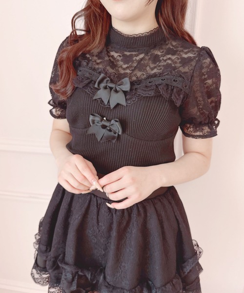 美◎ Rene レース リボン 装飾 フレアスリーブブラウス　日本製 N1162 美◎ Rene レース リボン 装飾 フレアスリーブブラウス 日本製