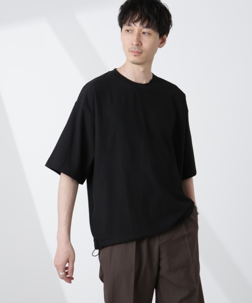 NANO universe（ナノユニバース）の「シルケットサッカーワイドTシャツ 半袖（Tシャツ/カットソー・メンズ・ブラック/ホワイト/ネイビー/グレー・S/M/L/XL）」の2枚目の写真