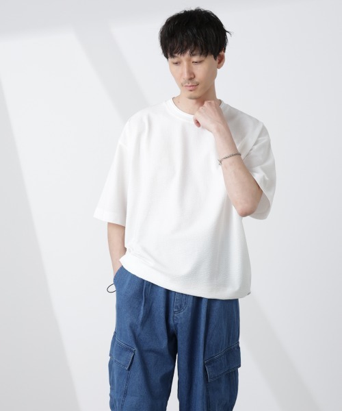 NANO universe（ナノユニバース）の「シルケットサッカーワイドTシャツ 半袖（Tシャツ/カットソー・メンズ・ブラック/ホワイト/ネイビー/グレー・S/M/L/XL）」の5枚目の写真