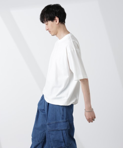 NANO universe（ナノユニバース）の「シルケットサッカーワイドTシャツ 半袖（Tシャツ/カットソー・メンズ・ブラック/ホワイト/ネイビー/グレー・S/M/L/XL）」の6枚目の写真