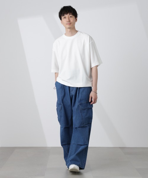 NANO universe（ナノユニバース）の「シルケットサッカーワイドTシャツ 半袖（Tシャツ/カットソー・メンズ・ブラック/ホワイト/ネイビー/グレー・S/M/L/XL）」の8枚目の写真