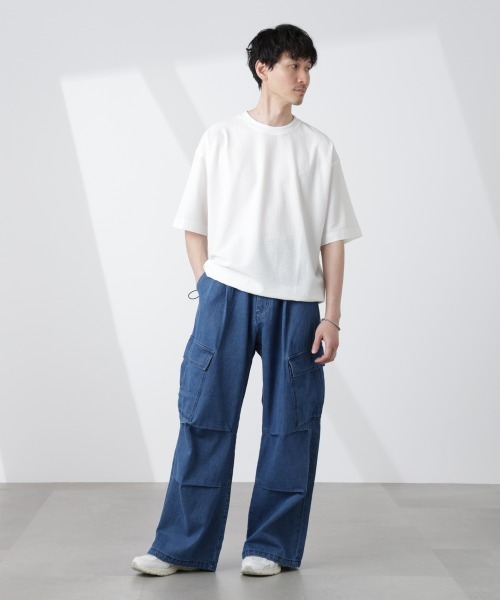 NANO universe（ナノユニバース）の「シルケットサッカーワイドTシャツ 半袖（Tシャツ/カットソー・メンズ・ブラック/ホワイト/ネイビー/グレー・S/M/L/XL）」の9枚目の写真