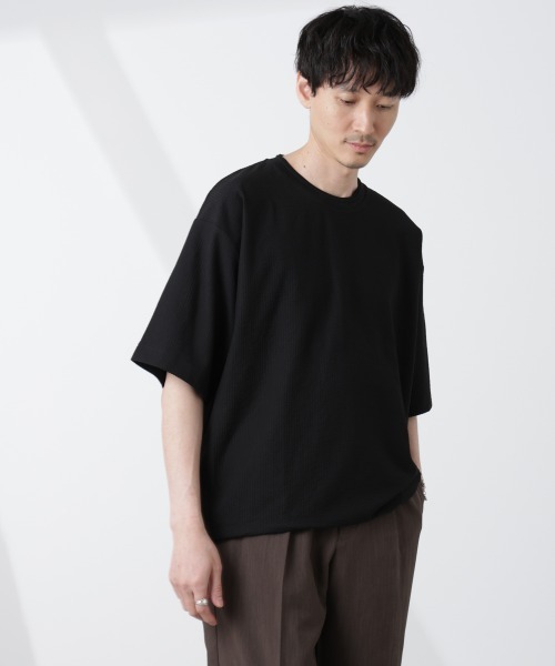 NANO universe（ナノユニバース）の「シルケットサッカーワイドTシャツ 半袖（Tシャツ/カットソー・メンズ・ブラック/ホワイト/ネイビー/グレー・S/M/L/XL）」の12枚目の写真