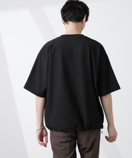 NANO universe（ナノユニバース）の「シルケットサッカーワイドTシャツ 半袖（Tシャツ/カットソー・メンズ・ブラック/ホワイト/ネイビー/グレー・S/M/L/XL）」の14枚目の写真