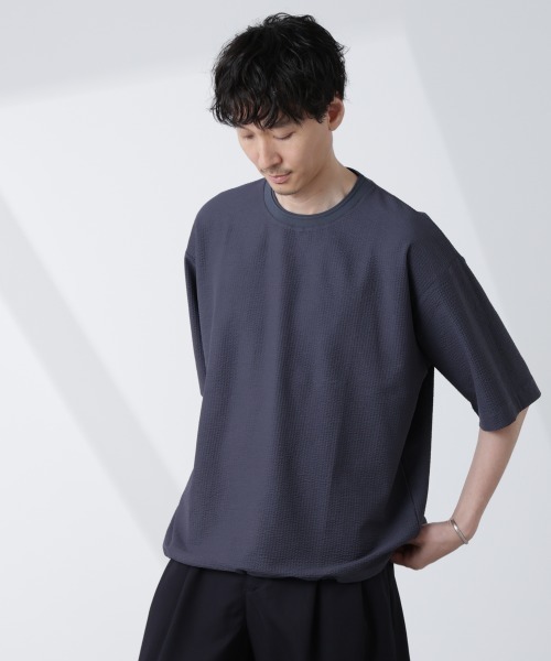 NANO universe（ナノユニバース）の「シルケットサッカーワイドTシャツ 半袖（Tシャツ/カットソー・メンズ・ブラック/ホワイト/ネイビー/グレー・S/M/L/XL）」の19枚目の写真