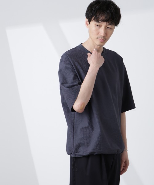 NANO universe（ナノユニバース）の「シルケットサッカーワイドTシャツ 半袖（Tシャツ/カットソー・メンズ・ブラック/ホワイト/ネイビー/グレー・S/M/L/XL）」の20枚目の写真