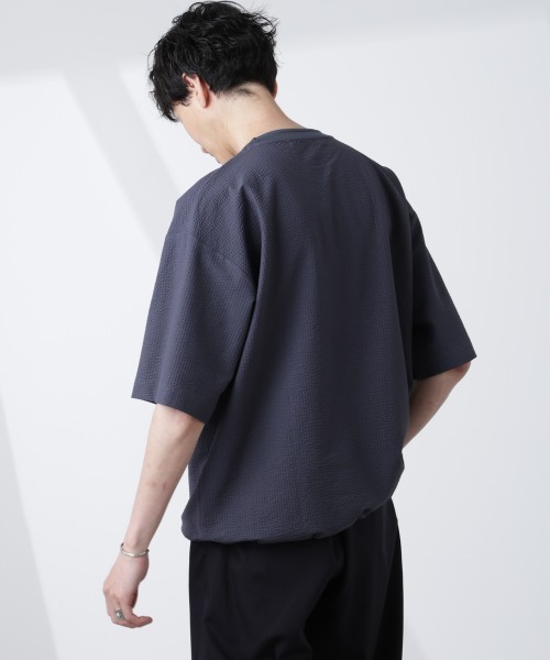 NANO universe（ナノユニバース）の「シルケットサッカーワイドTシャツ 半袖（Tシャツ/カットソー・メンズ・ブラック/ホワイト/ネイビー/グレー・S/M/L/XL）」の21枚目の写真