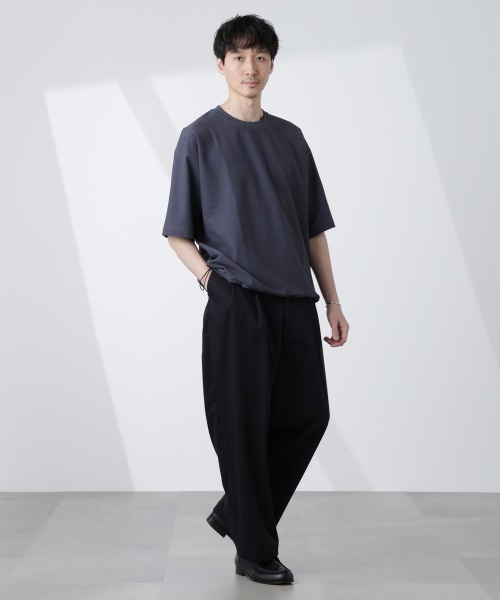 NANO universe（ナノユニバース）の「シルケットサッカーワイドTシャツ 半袖（Tシャツ/カットソー・メンズ・ブラック/ホワイト/ネイビー/グレー・S/M/L/XL）」の22枚目の写真