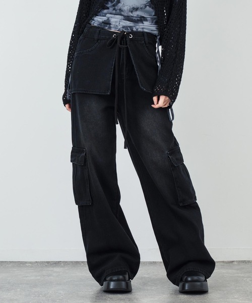 ANAP（アナップ）の「ウエストレイヤードデザインカーゴデニムパンツ（デニムパンツ・レディース・カーキ/ブラック・FREE）」の3枚目の写真