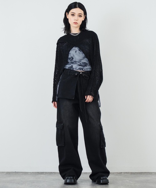 ANAP（アナップ）の「ウエストレイヤードデザインカーゴデニムパンツ（デニムパンツ・レディース・カーキ/ブラック・FREE）」の7枚目の写真