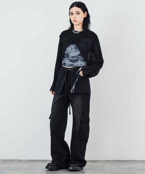 ANAP（アナップ）の「ウエストレイヤードデザインカーゴデニムパンツ（デニムパンツ・レディース・カーキ/ブラック・FREE）」の8枚目の写真