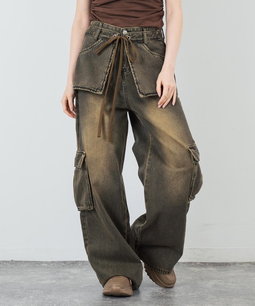 ANAP（アナップ）の「ウエストレイヤードデザインカーゴデニムパンツ（デニムパンツ・レディース・カーキ/ブラック・FREE）」の9枚目の写真