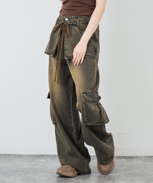 ANAP（アナップ）の「ウエストレイヤードデザインカーゴデニムパンツ（デニムパンツ・レディース・カーキ/ブラック・FREE）」の10枚目の写真