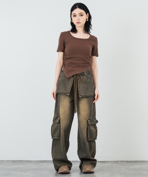 ANAP（アナップ）の「ウエストレイヤードデザインカーゴデニムパンツ（デニムパンツ・レディース・カーキ/ブラック・FREE）」の13枚目の写真