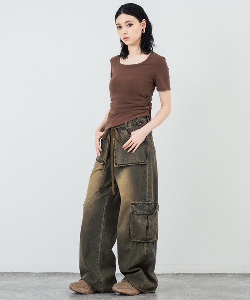 ANAP（アナップ）の「ウエストレイヤードデザインカーゴデニムパンツ（デニムパンツ・レディース・カーキ/ブラック・FREE）」の15枚目の写真